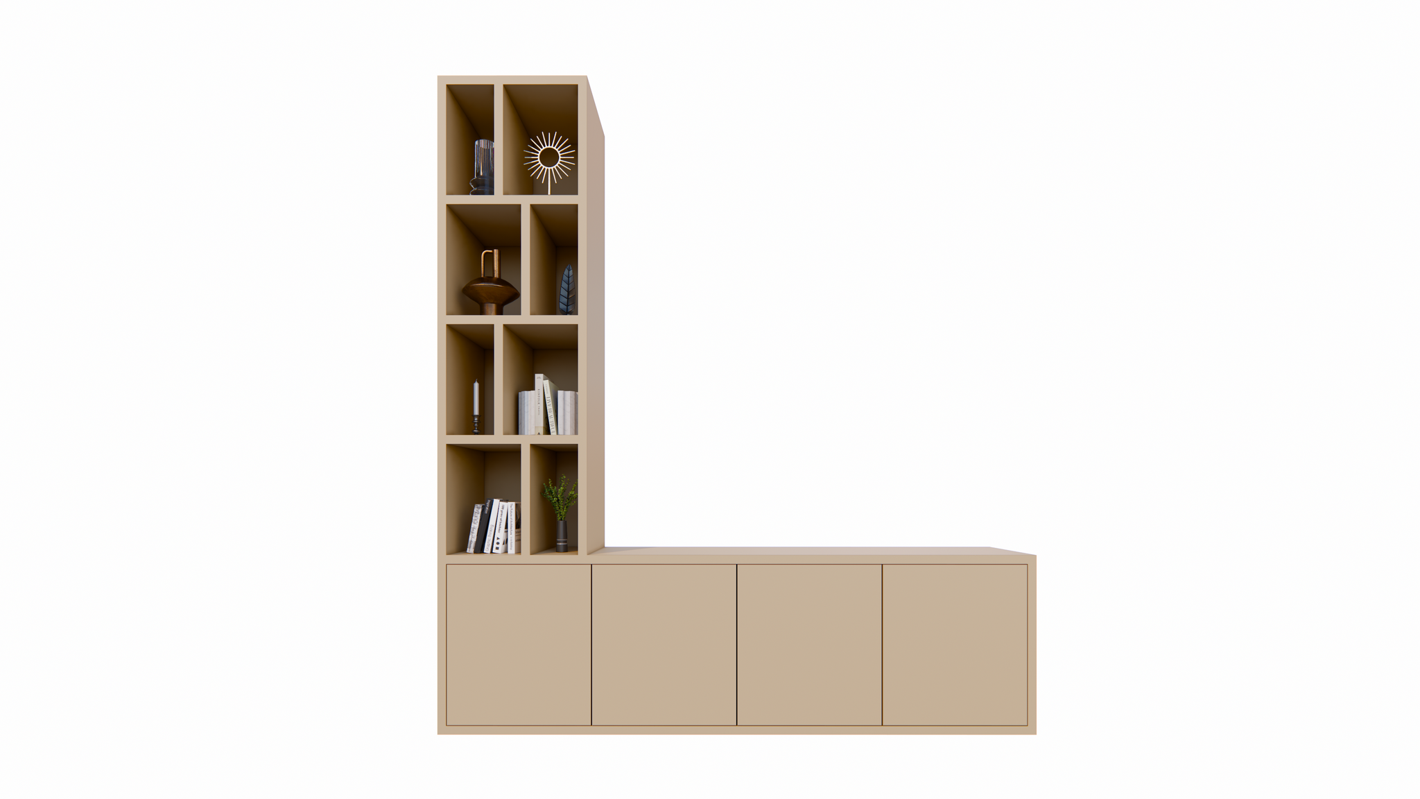 Regal Lamego - 200x40x220H cm - 3cm Bodendicke - offene Böden - Türen mit Druck zu öffnen