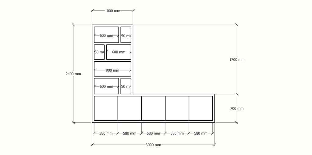 TV-Sideboard Lamego - 300x50x240H cm - 5 zu öffnende Türen - Fächerschrank