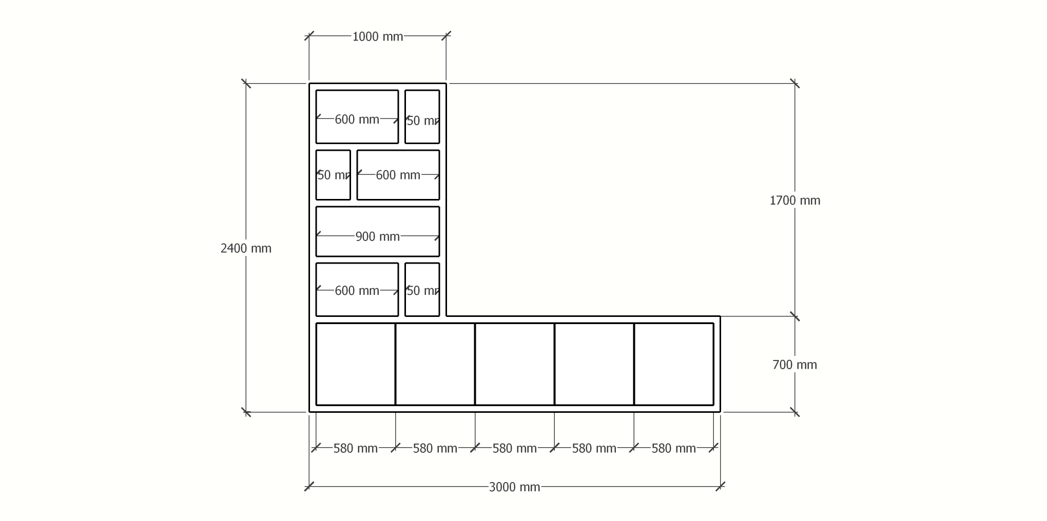 TV-Sideboard Lamego - 300x50x240H cm - 5 zu öffnende Türen - Fächerschrank