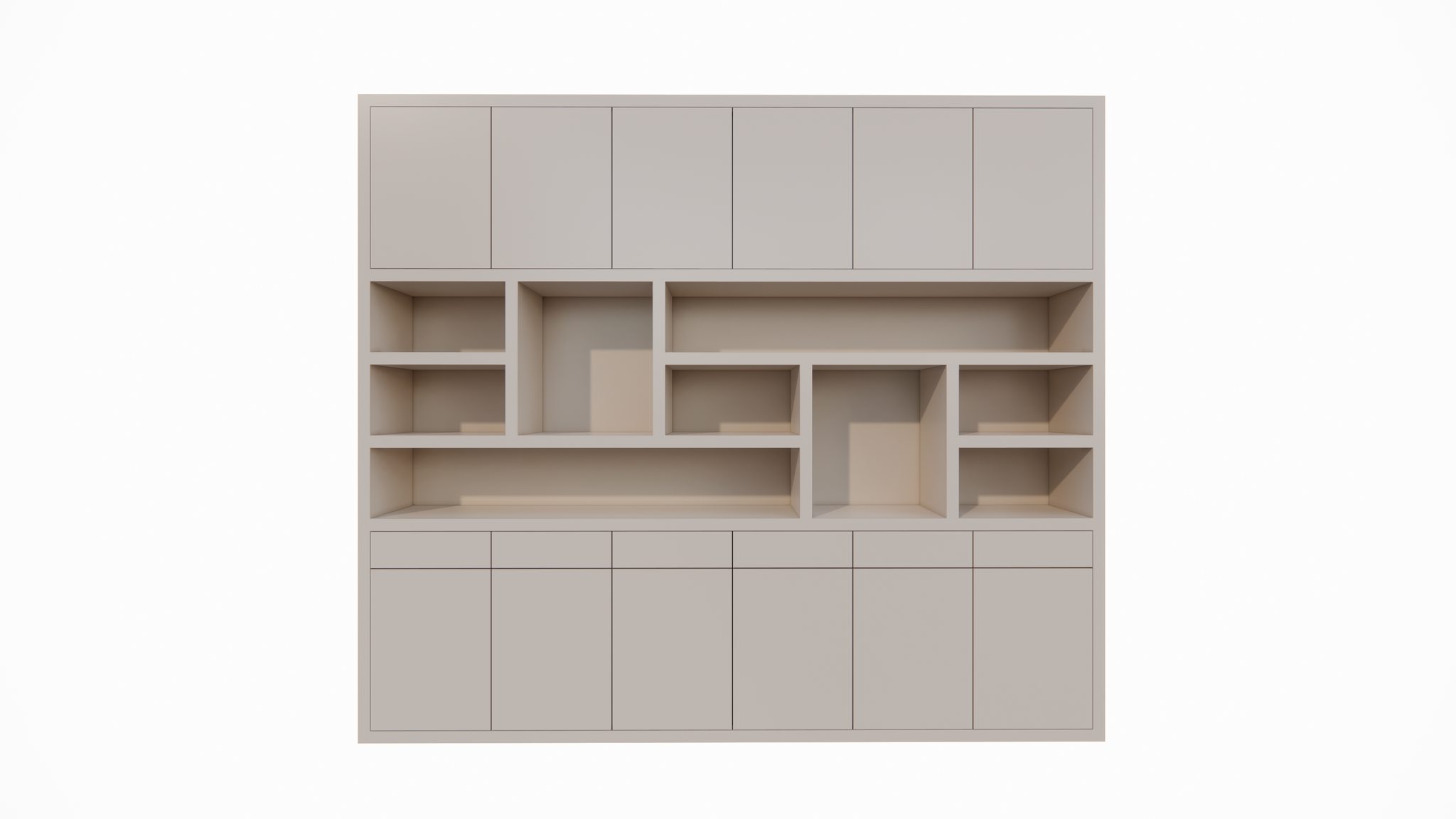Regal Lanzarote 02 - 300x40x260H cm - Türen mit Push-to-Open-Funktion - Schubladen mit Push-to-Open-Funktion - schlichte Ausführung