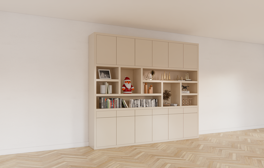 Regal Lanzarote 02 - 300x40x260H cm - Türen mit Push-to-Open-Funktion - Schubladen mit Push-to-Open-Funktion - schlichte Ausführung
