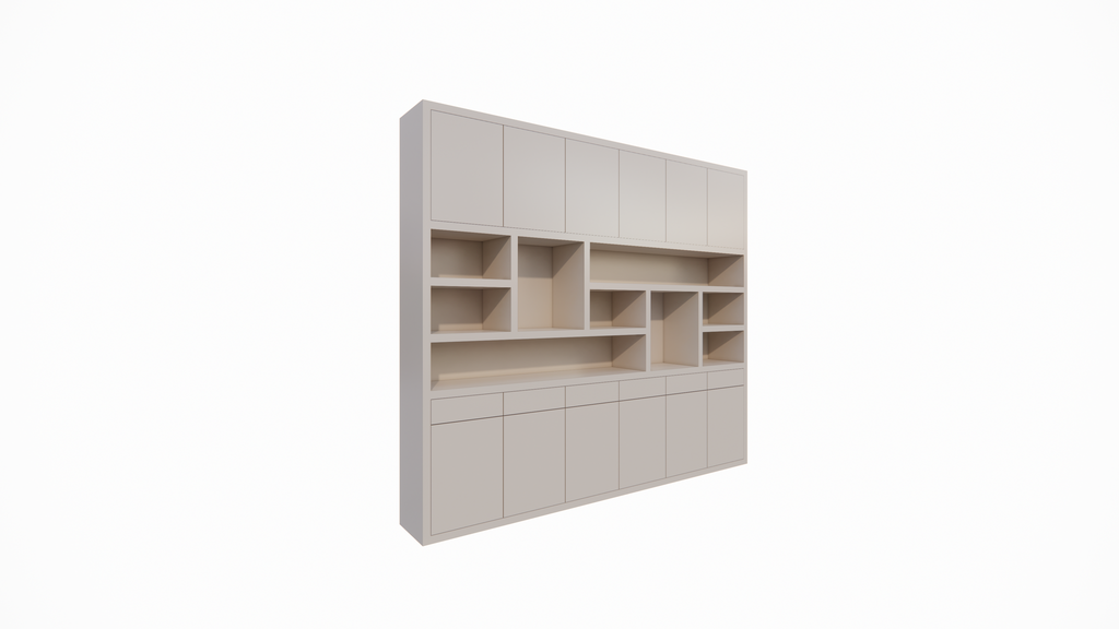Regal Lanzarote 02 - 300x40x260H cm - Türen mit Push-to-Open-Funktion - Schubladen mit Push-to-Open-Funktion - schlichte Ausführung