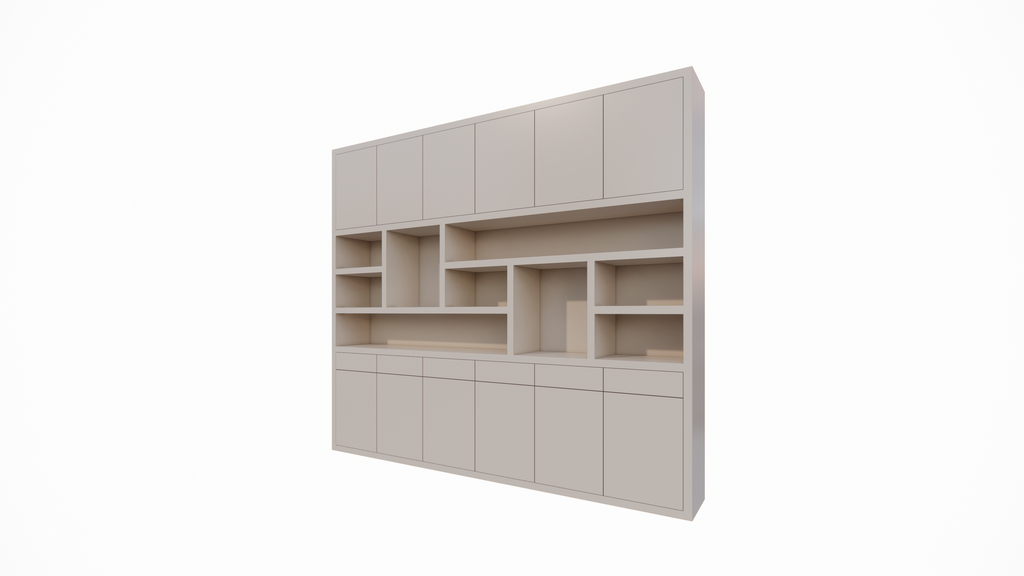 Regal Lanzarote 02 - 300x40x260H cm - Türen mit Push-to-Open-Funktion - Schubladen mit Push-to-Open-Funktion - schlichte Ausführung