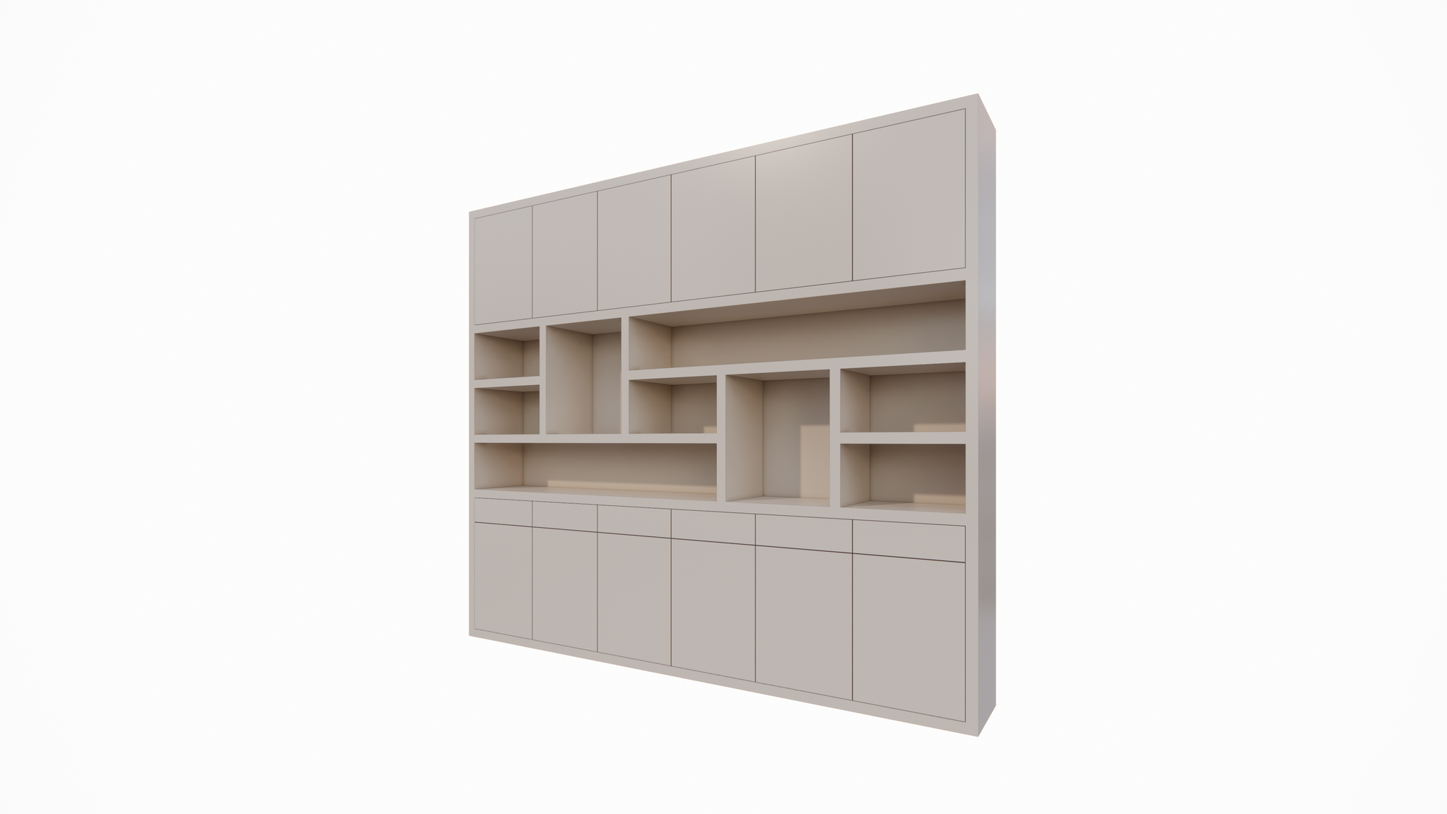 Regal Lanzarote 02 - 300x40x260H cm - Türen mit Push-to-Open-Funktion - Schubladen mit Push-to-Open-Funktion - schlichte Ausführung