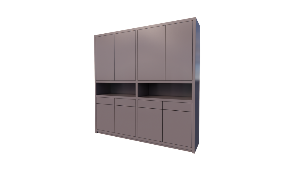 Regal Lanzarote - 240x50x240H cm - 8 Push-to-open-Türen - grifflose Türen - 4 Soft-Close-Schubladen - schlankes Design - offenes Fach in der Mitte