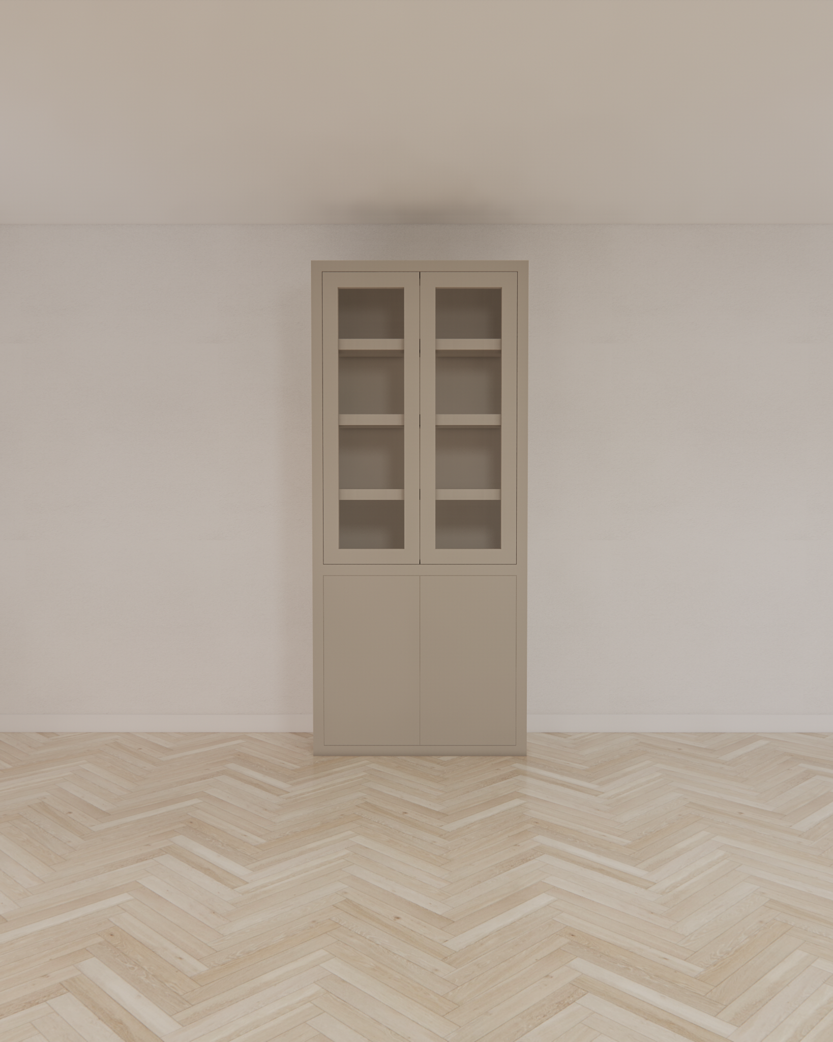 Vitrine Latina - 100x42x230H cm - 2 grifflose Schranktüren - 2 grifflose Volltüren - schlankes Design - feste Einlegeböden