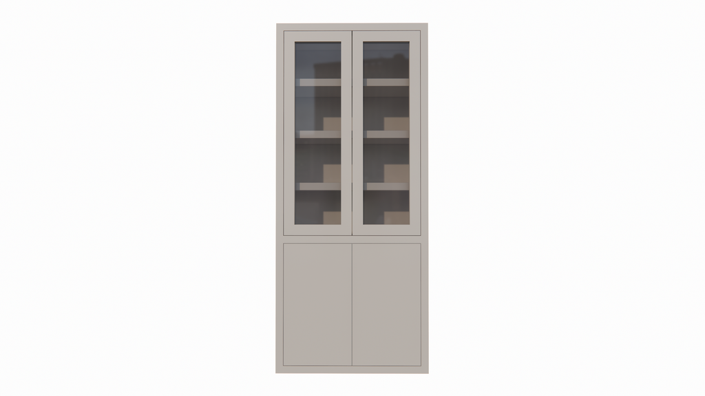 Vitrine Latina - 100x42x230H cm - 2 grifflose Schranktüren - 2 grifflose Volltüren - schlankes Design - feste Einlegeböden