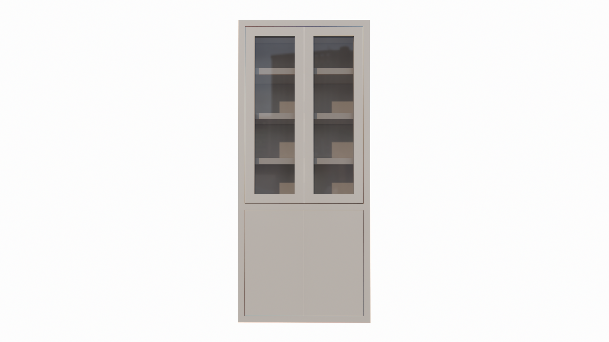Vitrine Latina - 100x42x230H cm - 2 grifflose Schranktüren - 2 grifflose Volltüren - schlankes Design - feste Einlegeböden