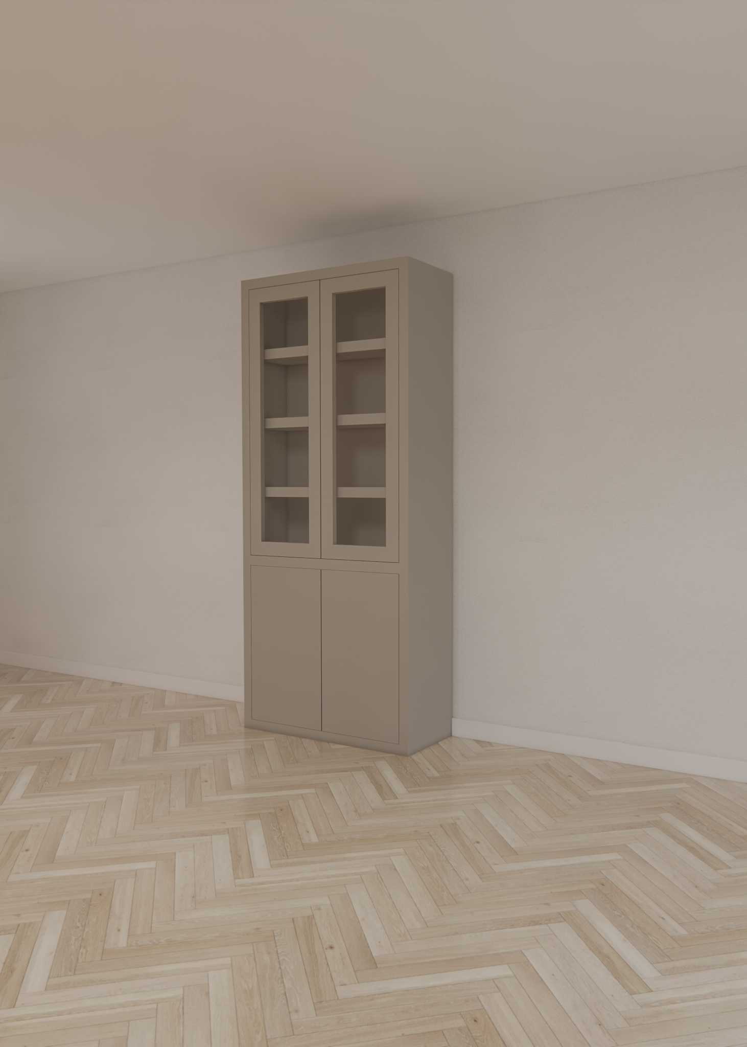 Vitrine Latina - 100x42x230H cm - 2 grifflose Schranktüren - 2 grifflose Volltüren - schlankes Design - feste Einlegeböden