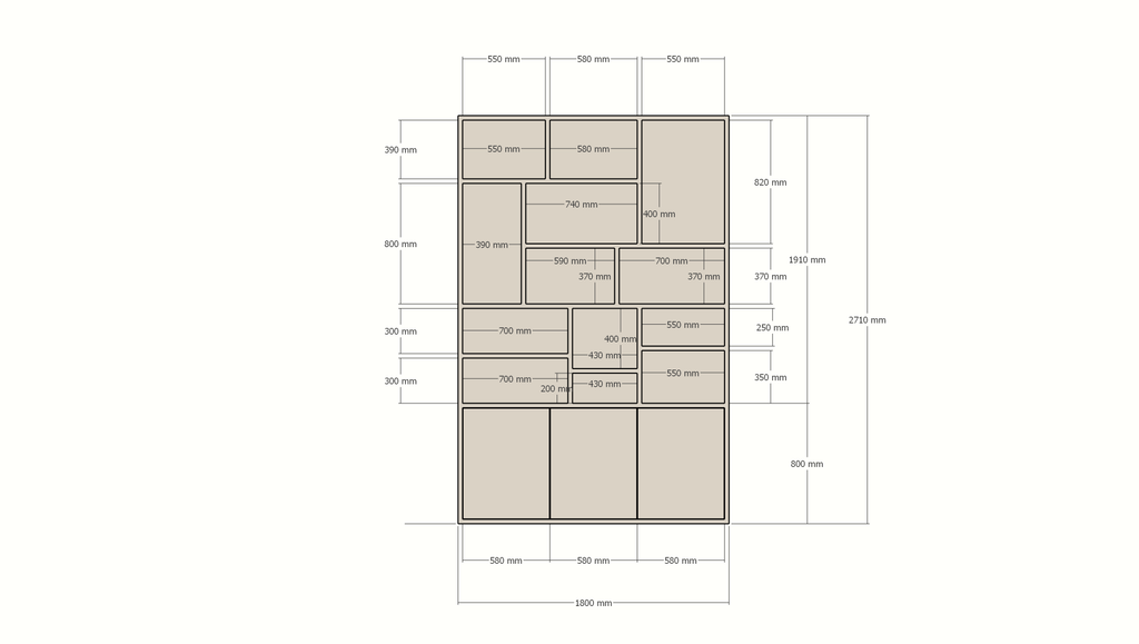 Fächerschrank Lecci - 180x40x271H cm - 3 Push-to-open-Türen - 3cm Fachbodenstärke