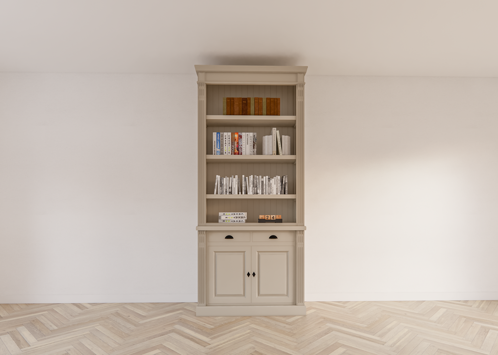 Bücherregal Leiden - 100x50x250H cm - Flügeltüren - Soft-Close-Schubladen - verstellbare Einlegeböden