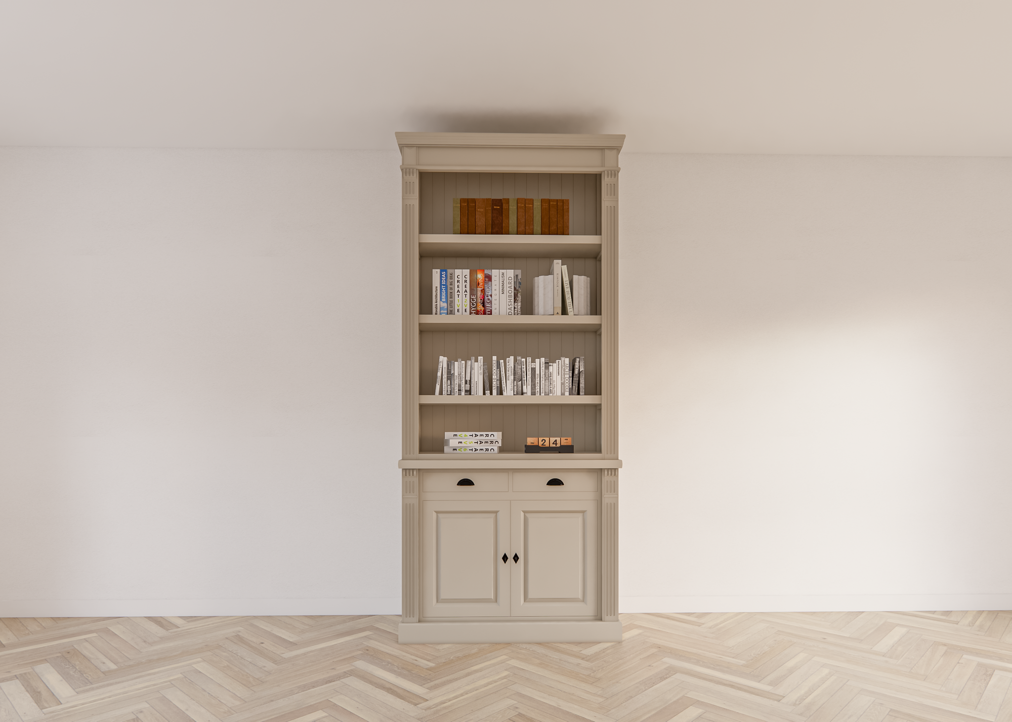 Bücherregal Leiden - 100x50x250H cm - Flügeltüren - Soft-Close-Schubladen - verstellbare Einlegeböden