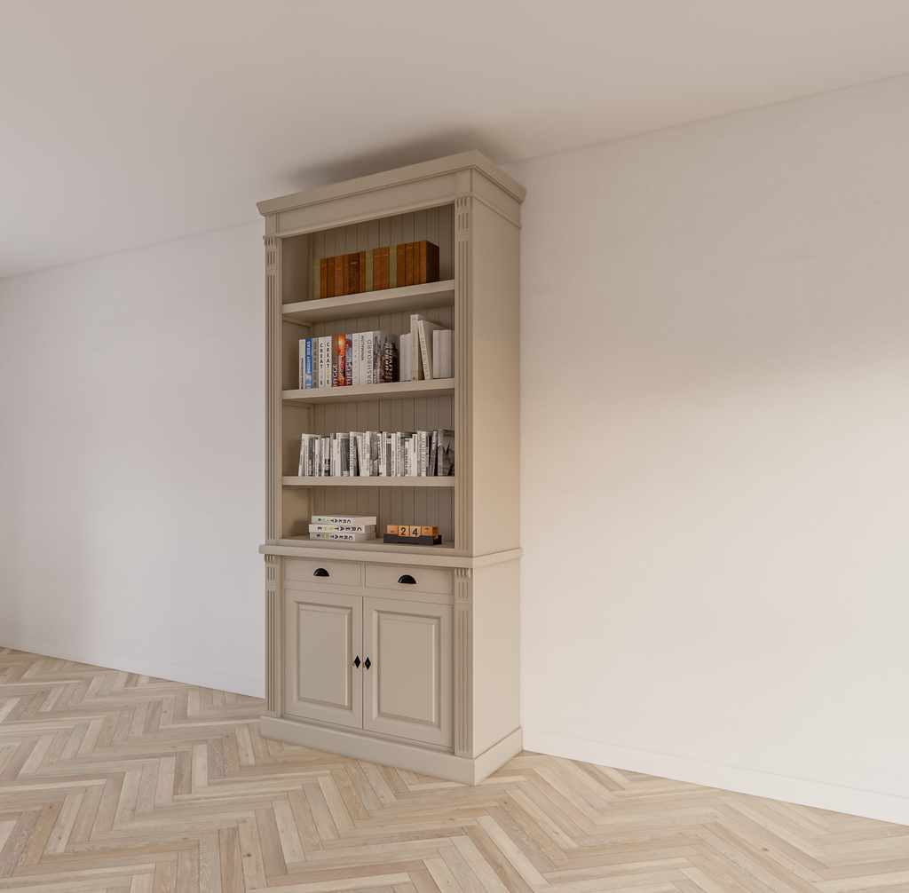Bücherregal Leiden - 100x50x250H cm - Flügeltüren - Soft-Close-Schubladen - verstellbare Einlegeböden