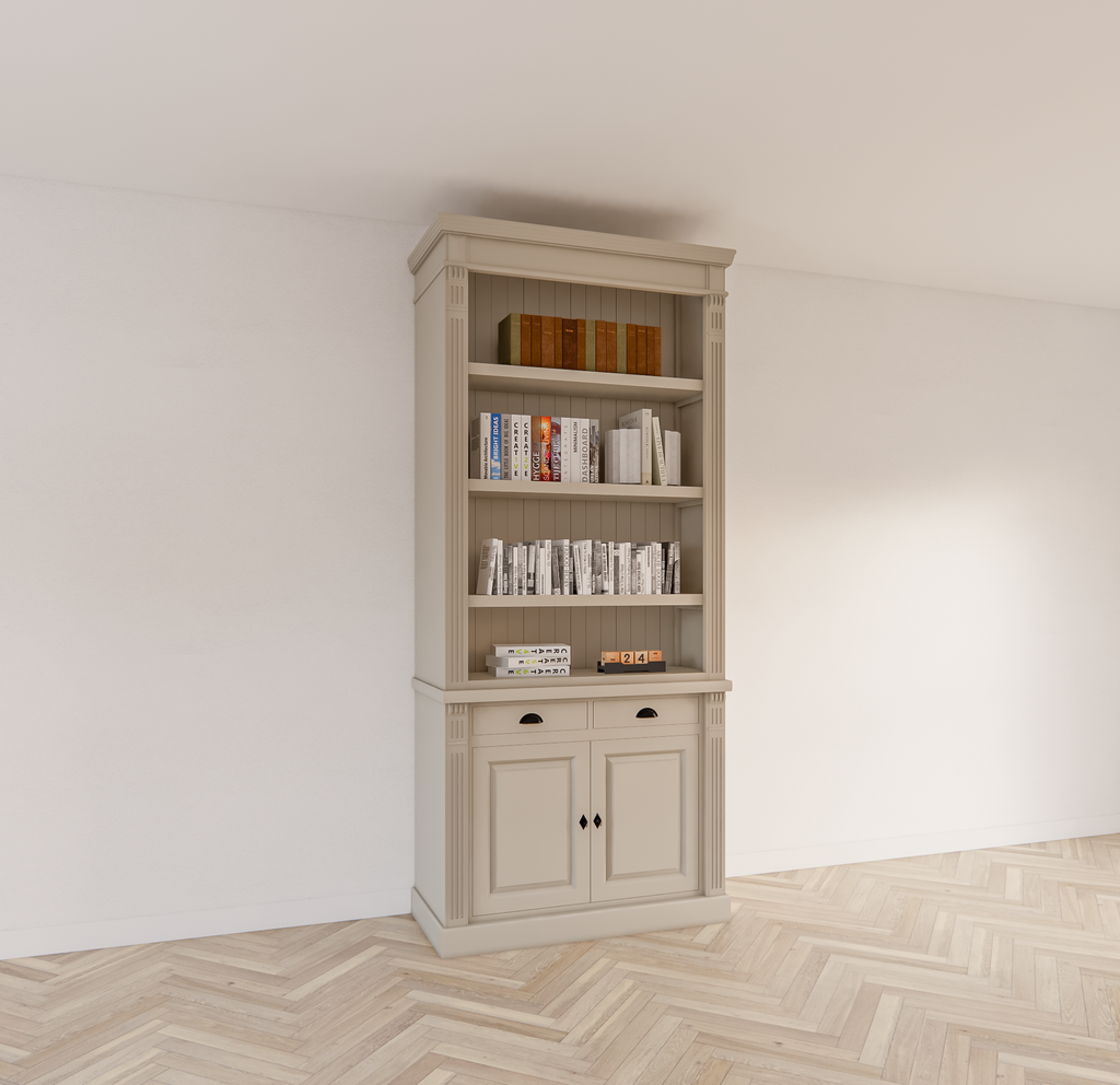 Bücherregal Leiden - 100x50x250H cm - Flügeltüren - Soft-Close-Schubladen - verstellbare Einlegeböden