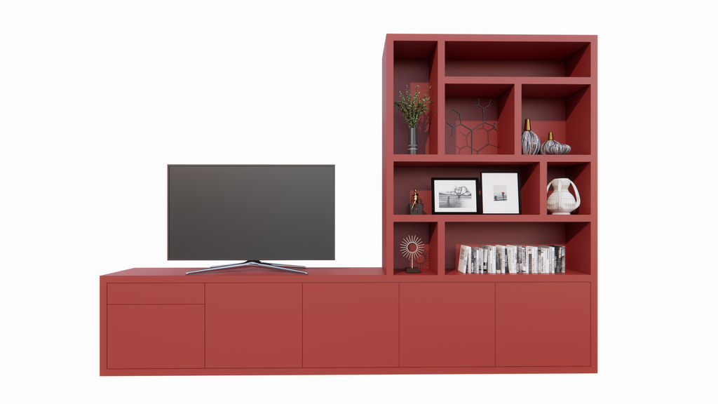 TV-Sideboard mit Fach Limoges - 350x40x240H cm - offene Fächer - Push-to-Open-Türen - Soft-Close-Schublade - 5cm Fachbodenstärke - schlichte Ausführung