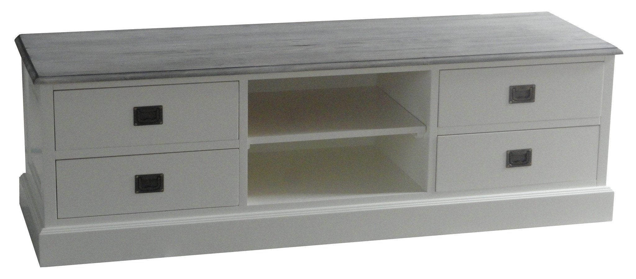 TV-Sideboard Lin 04 - 160x50x50H cm - 4 Schubladen - offenes Mittelfach - mit Kabeldurchlass - optional vergraute Platte