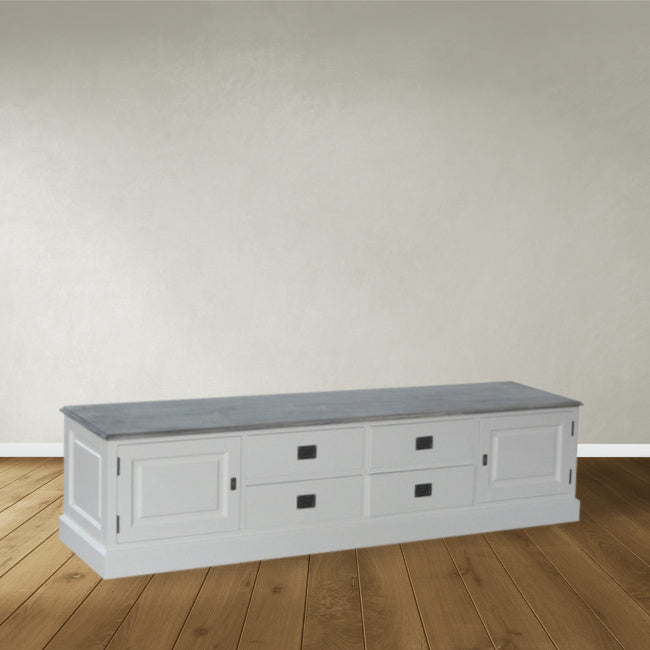 Tv-Sideboard Lin 08 - 200x50x50H cm - 2 geschlossene Flügeltüren - 4 Schubladen - optionaler grauer Oberboden