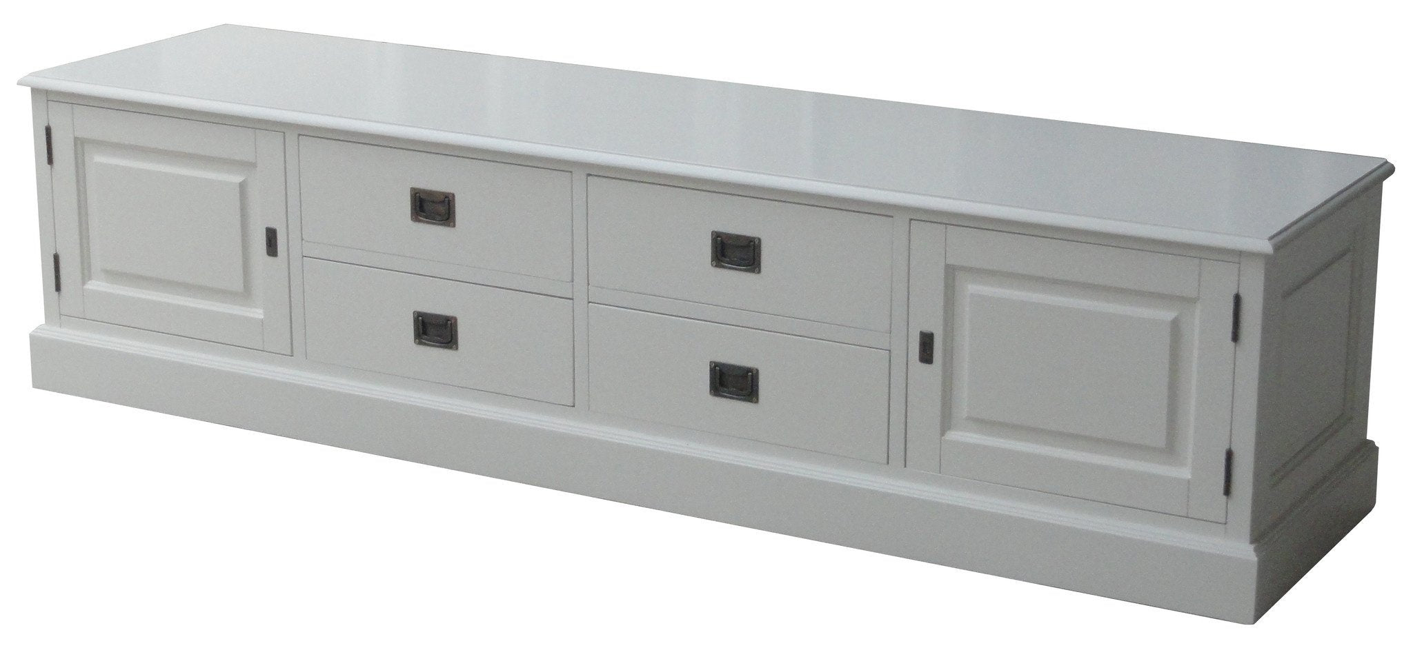 Tv-Sideboard Lin 08 - 200x50x50H cm - 2 geschlossene Flügeltüren - 4 Schubladen - optionaler grauer Oberboden