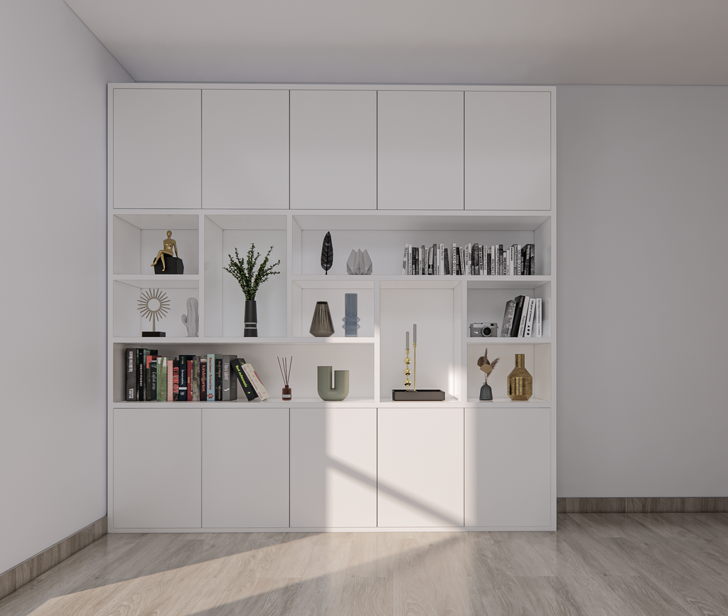 Liverpooler Fächerschrank - 240x40x240H cm - 5cm Fachbodenstärke - push to open Türen - schlankes Design - Türen im Oberschrank