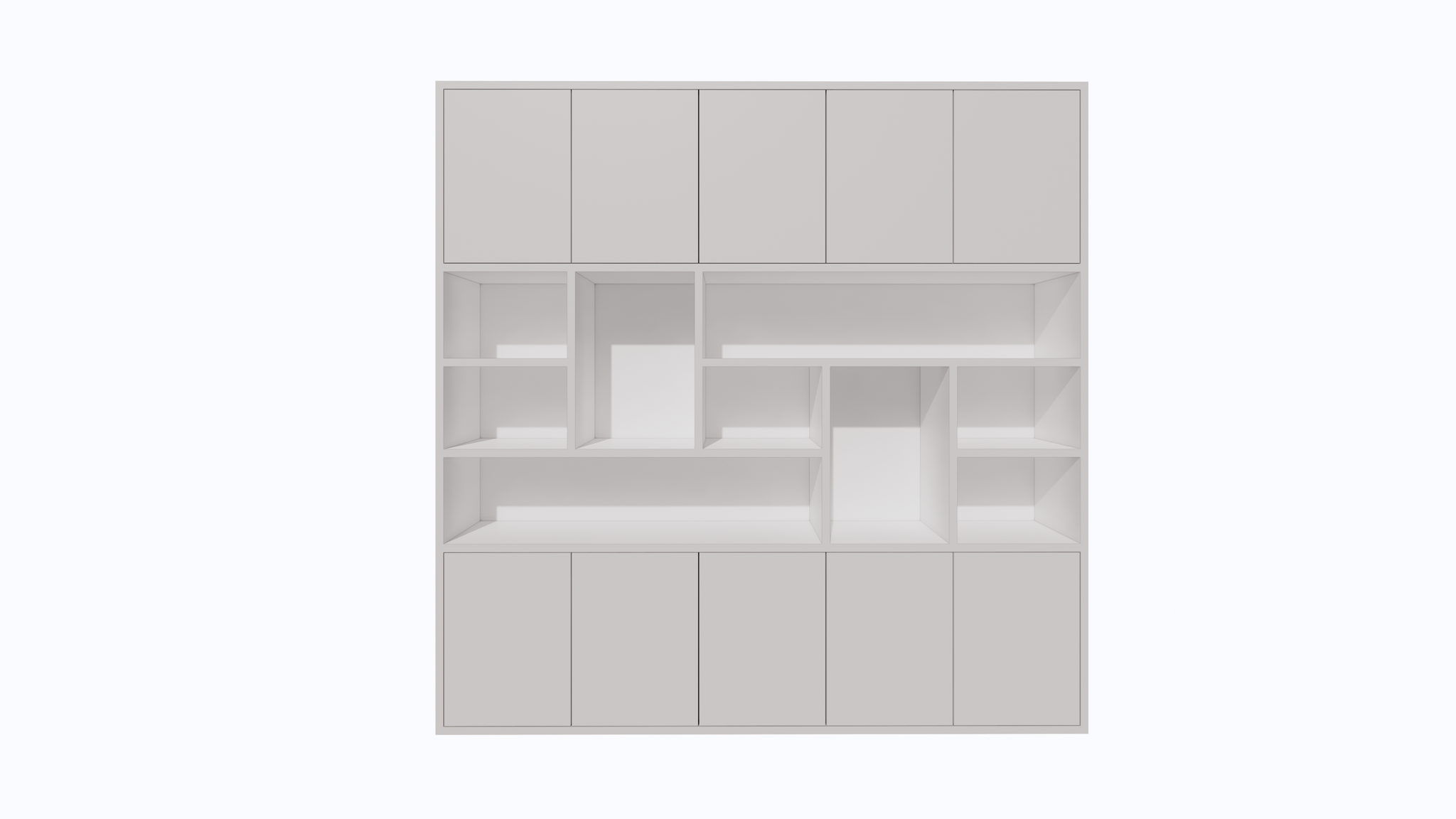 Liverpooler Fächerschrank - 240x40x240H cm - 5cm Fachbodenstärke - push to open Türen - schlankes Design - Türen im Oberschrank