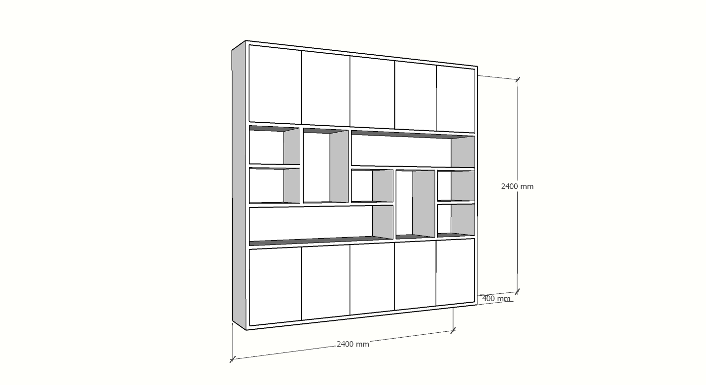 Liverpooler Fächerschrank - 240x40x240H cm - 5cm Fachbodenstärke - push to open Türen - schlankes Design - Türen im Oberschrank
