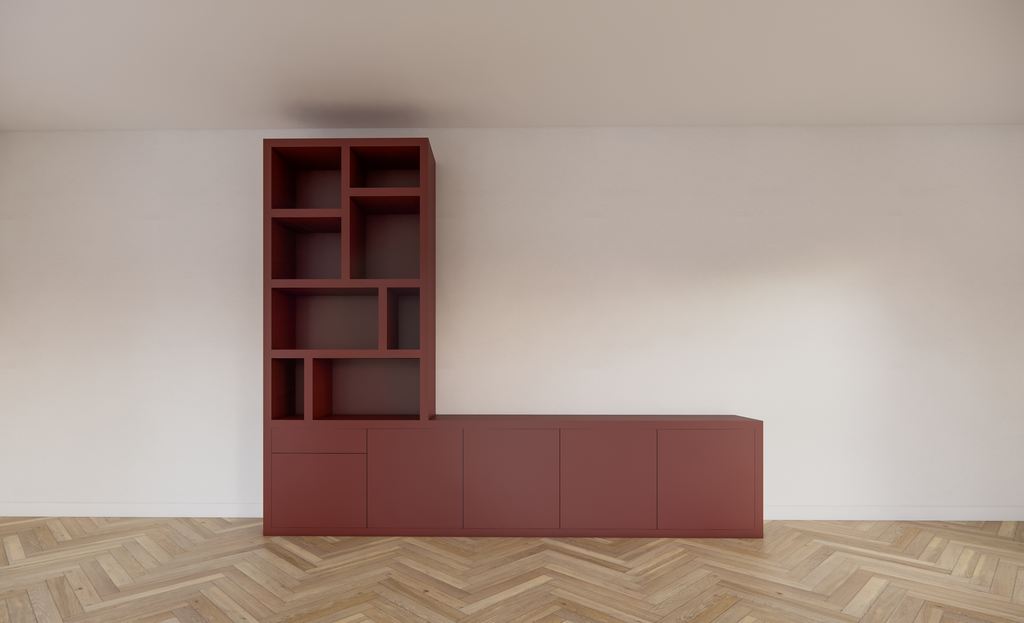 Lizard TV-Sideboard - 300x40x240H cm - Fächerschrank - Push-to-open-Türen - Push-to-open-Schublade - elegante Ausführung