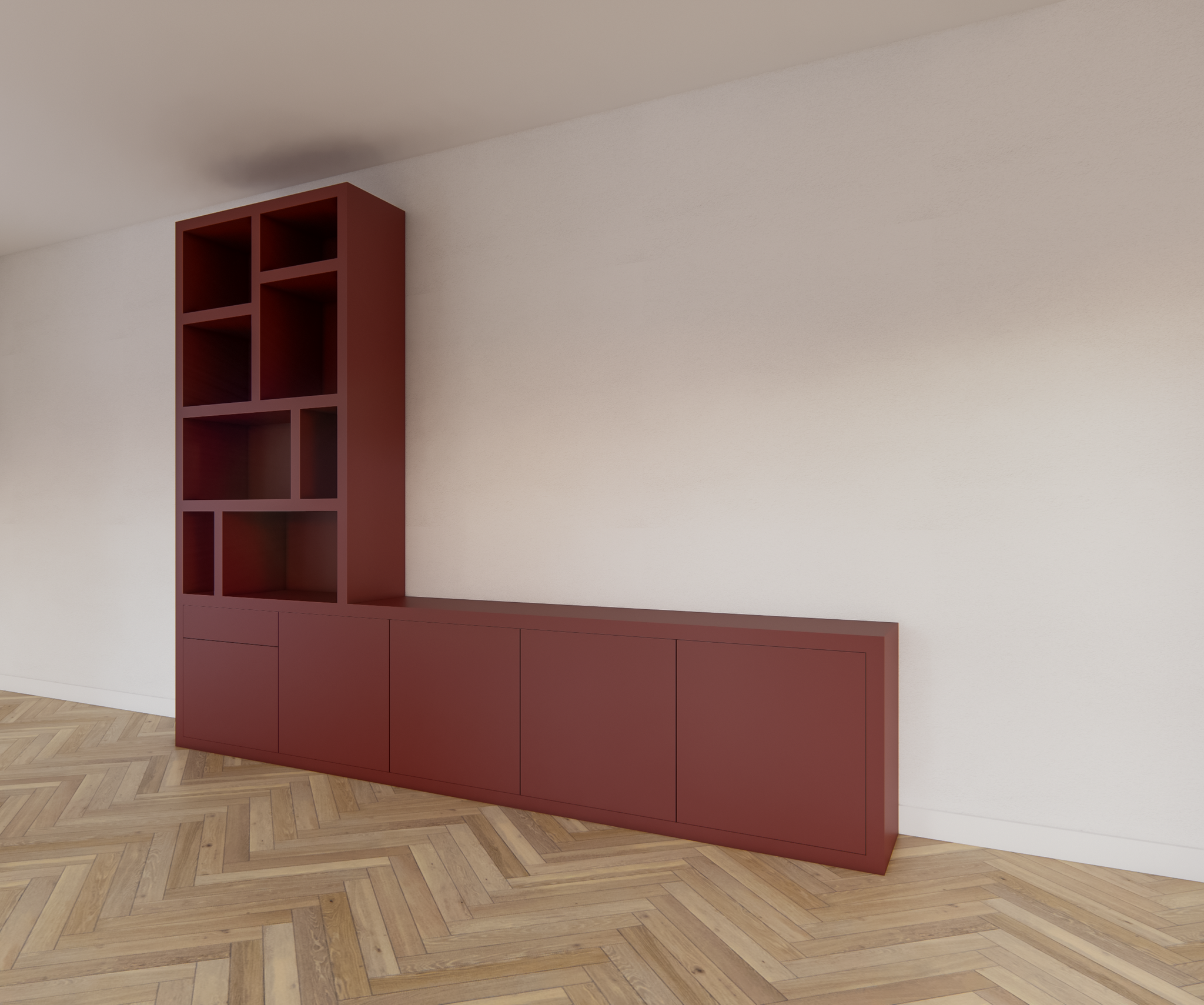 Lizard TV-Sideboard - 300x40x240H cm - Fächerschrank - Push-to-open-Türen - Push-to-open-Schublade - elegante Ausführung