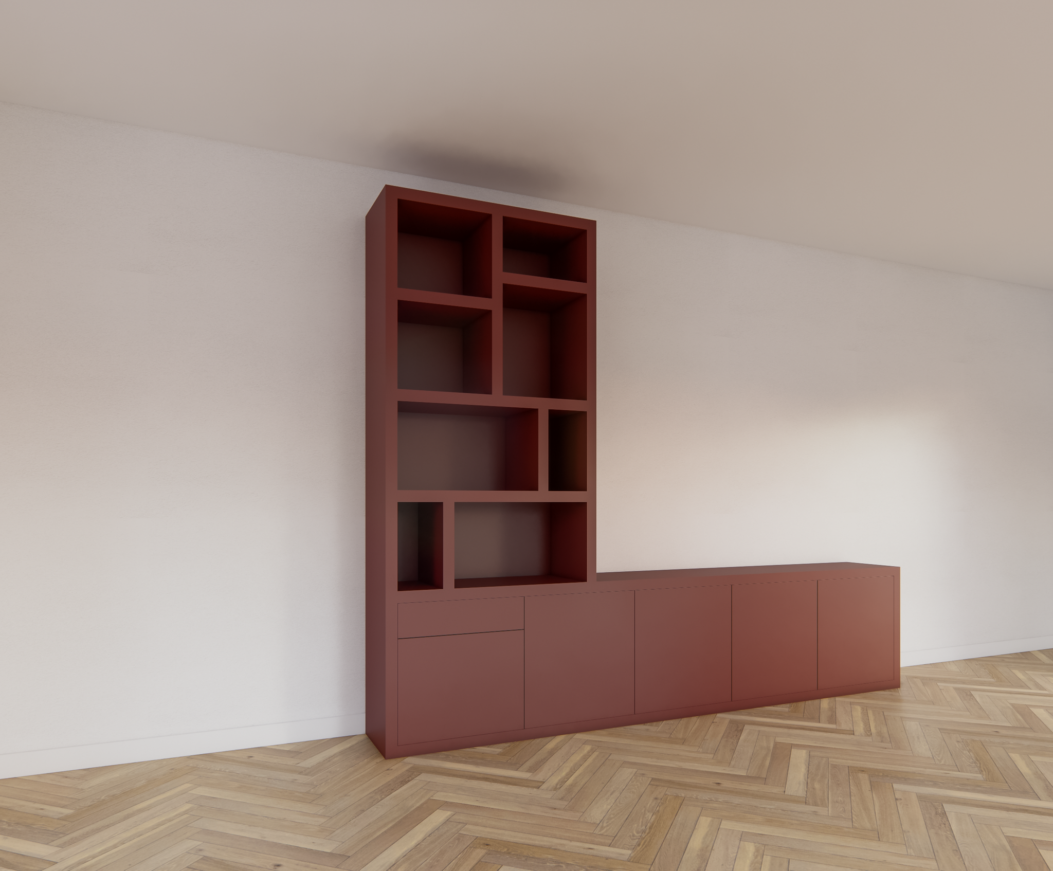 Lizard TV-Sideboard - 300x40x240H cm - Fächerschrank - Push-to-open-Türen - Push-to-open-Schublade - elegante Ausführung