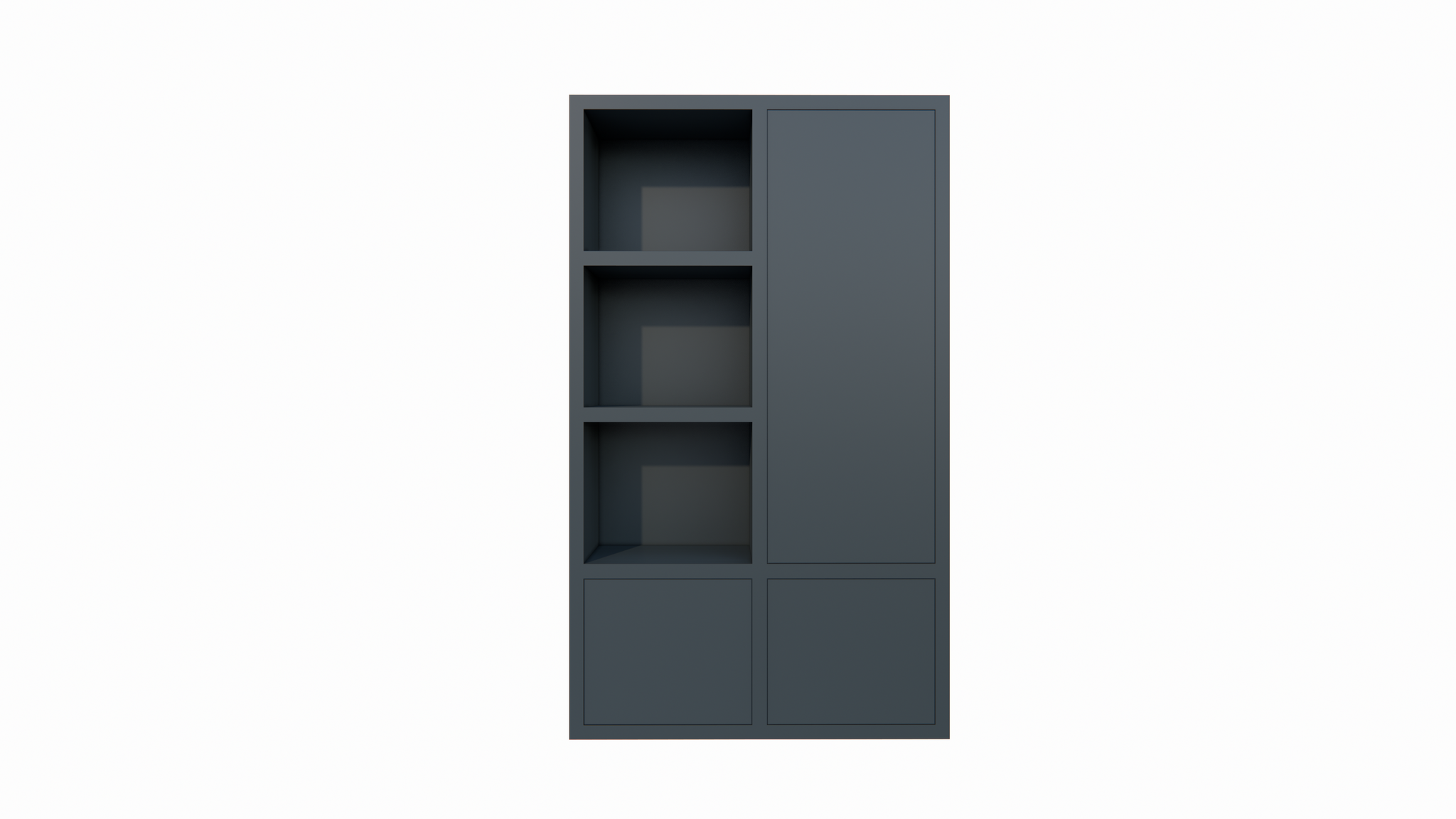 Lutose Fächerschrank - 130x40x220H cm - 3 push-to-open Türen - 3 offene Fächer - 5cm Bodenstärke