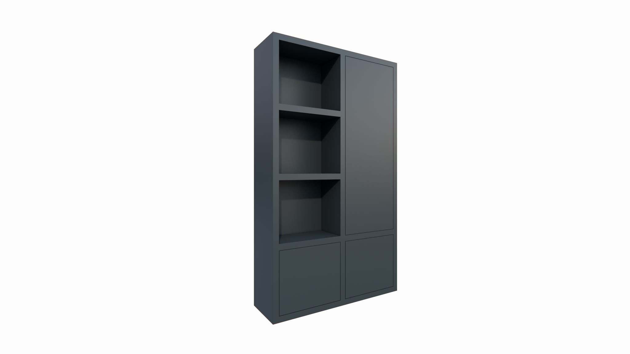 Lutose Fächerschrank - 130x40x220H cm - 3 push-to-open Türen - 3 offene Fächer - 5cm Bodenstärke