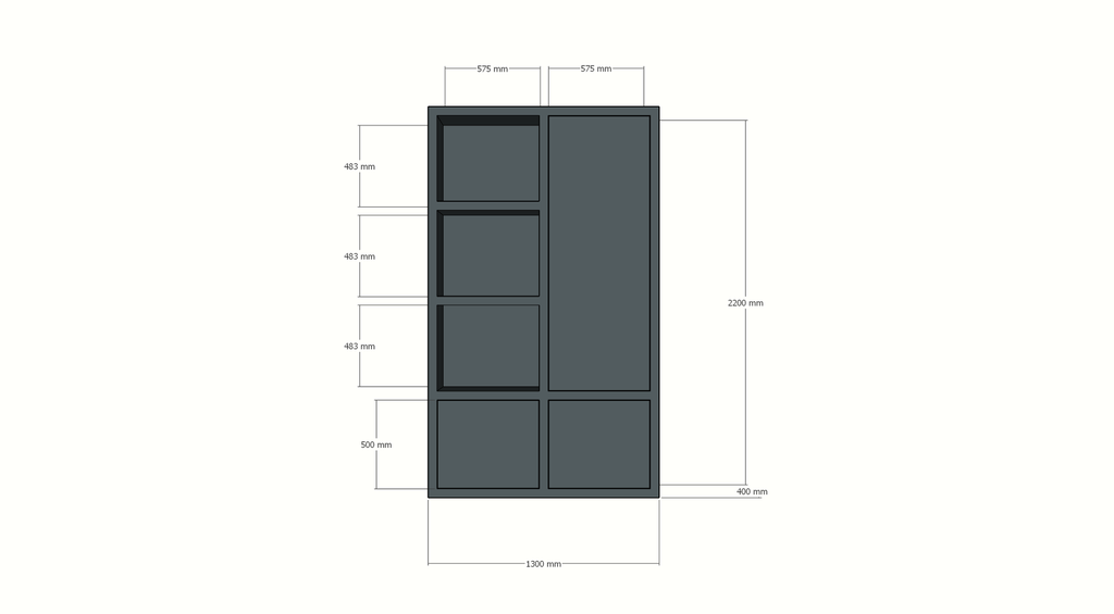 Lutose Fächerschrank - 130x40x220H cm - 3 push-to-open Türen - 3 offene Fächer - 5cm Bodenstärke