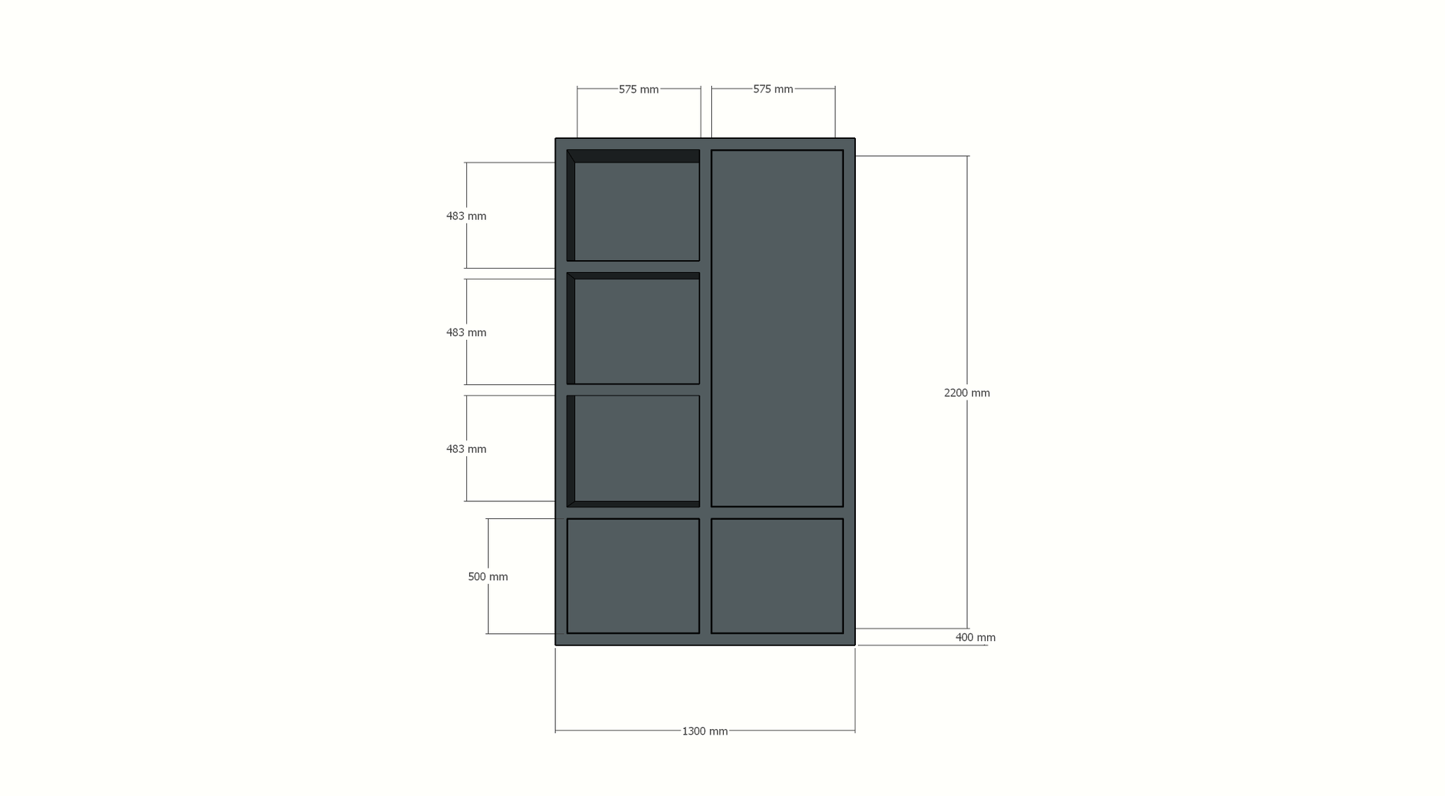 Lutose Fächerschrank - 130x40x220H cm - 3 push-to-open Türen - 3 offene Fächer - 5cm Bodenstärke