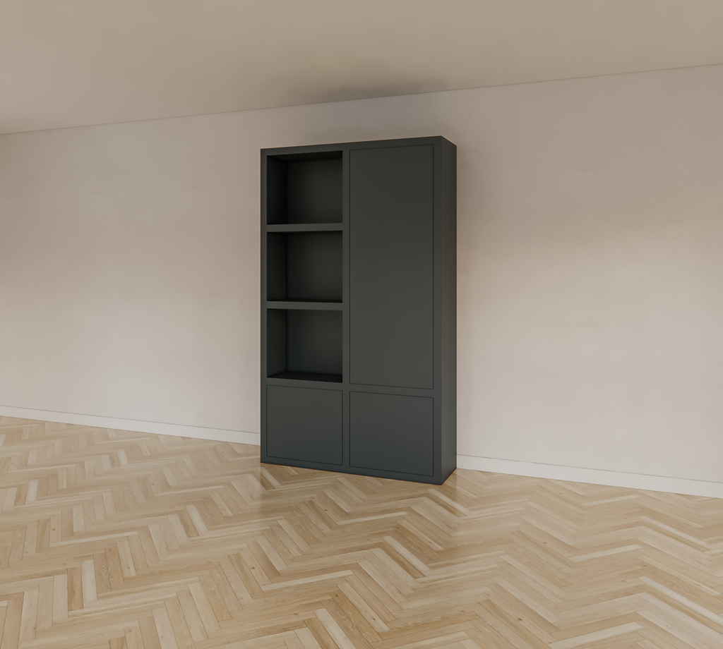 Lutose Fächerschrank - 130x40x220H cm - 3 push-to-open Türen - 3 offene Fächer - 5cm Bodenstärke