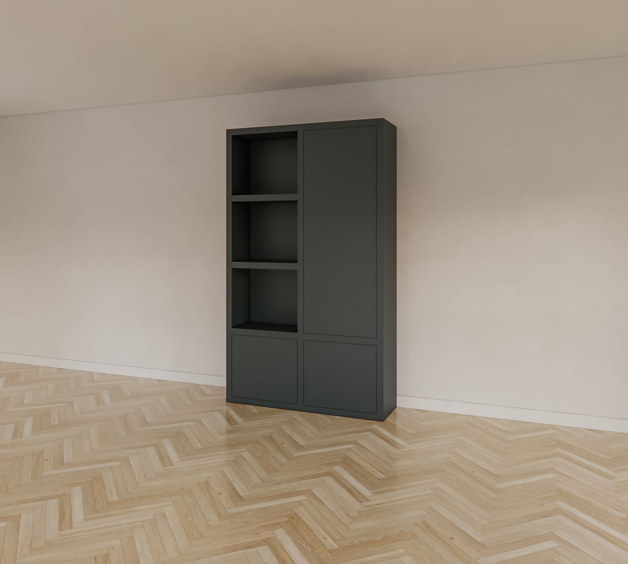 Lutose Fächerschrank - 130x40x220H cm - 3 push-to-open Türen - 3 offene Fächer - 5cm Bodenstärke