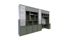 Fächerschrank / Schreibtisch Luxemburg - 400x50/70x250H cm - Fächerschrank mit eingebautem Schreibtisch - mit Glastüren - mit geschlossenen Klapptüren -