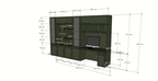 Fächerschrank / Schreibtisch Luxemburg - 400x50/70x250H cm - Fächerschrank mit eingebautem Schreibtisch - mit Glastüren - mit geschlossenen Klapptüren -