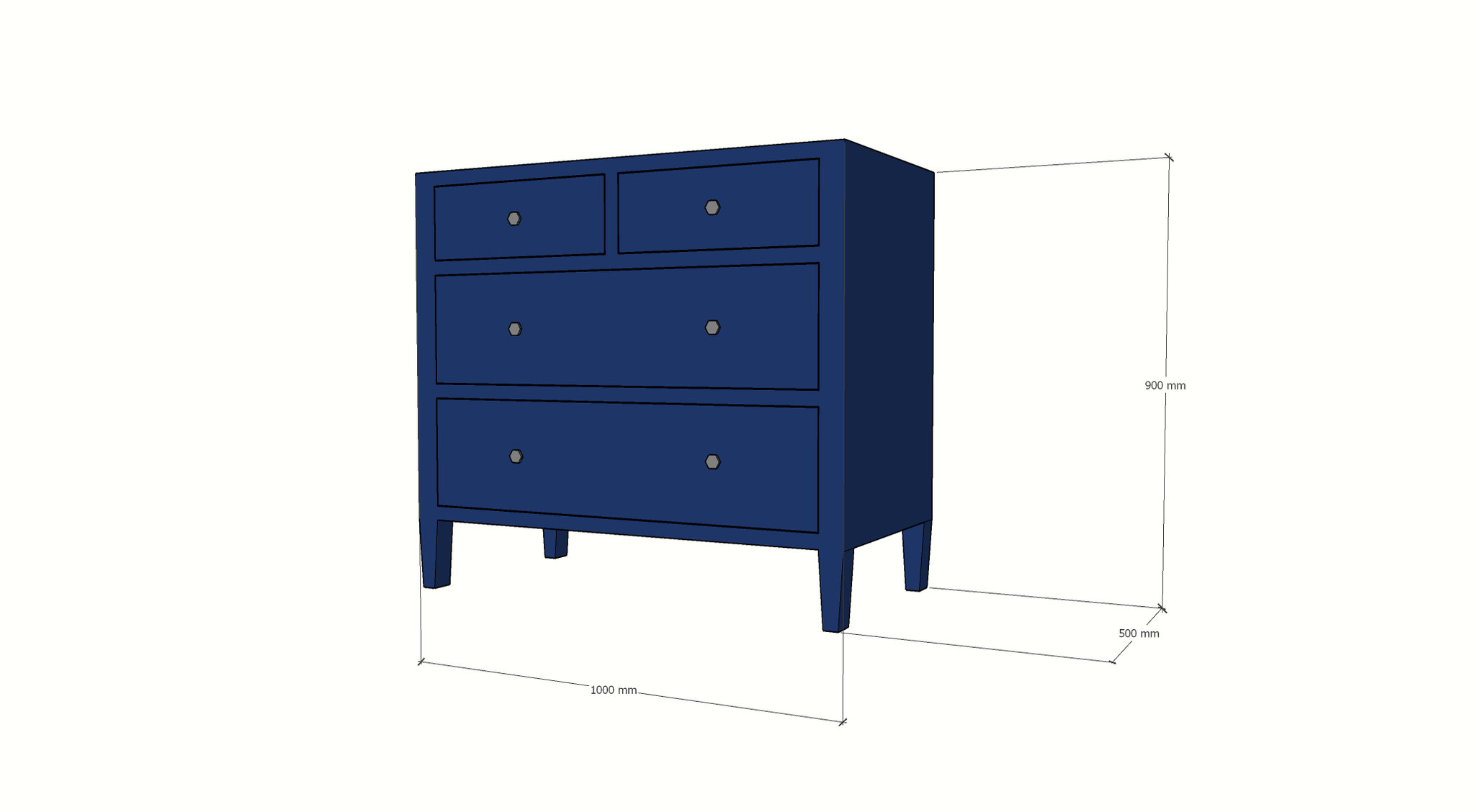 Kommode Mackay - 100x50x90H cm - 4 Schubladen - auf Beinen