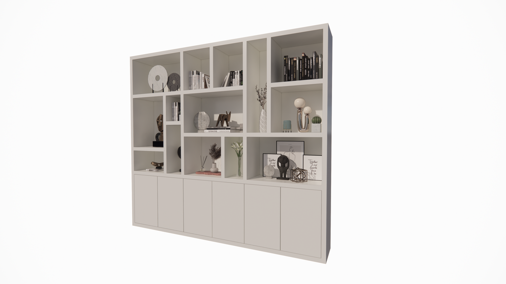 Madrid Regal - 280x40x240H cm - 5cm Fachbodenstärke - schlankes Design - 6 grifflose Push-to-Open-Türen - offene Regale
