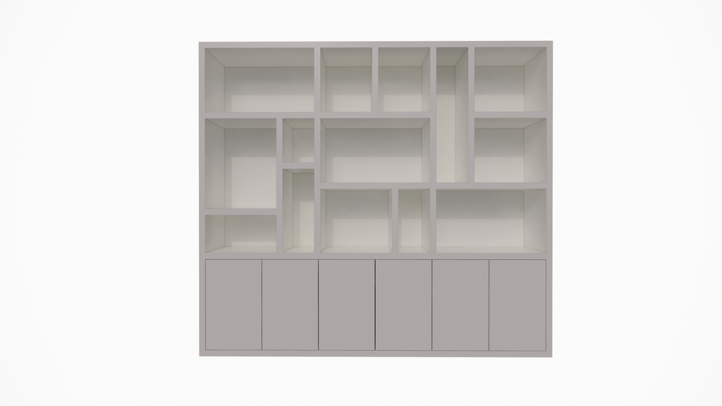 Madrid Regal - 280x40x240H cm - 5cm Fachbodenstärke - schlankes Design - 6 grifflose Push-to-Open-Türen - offene Regale