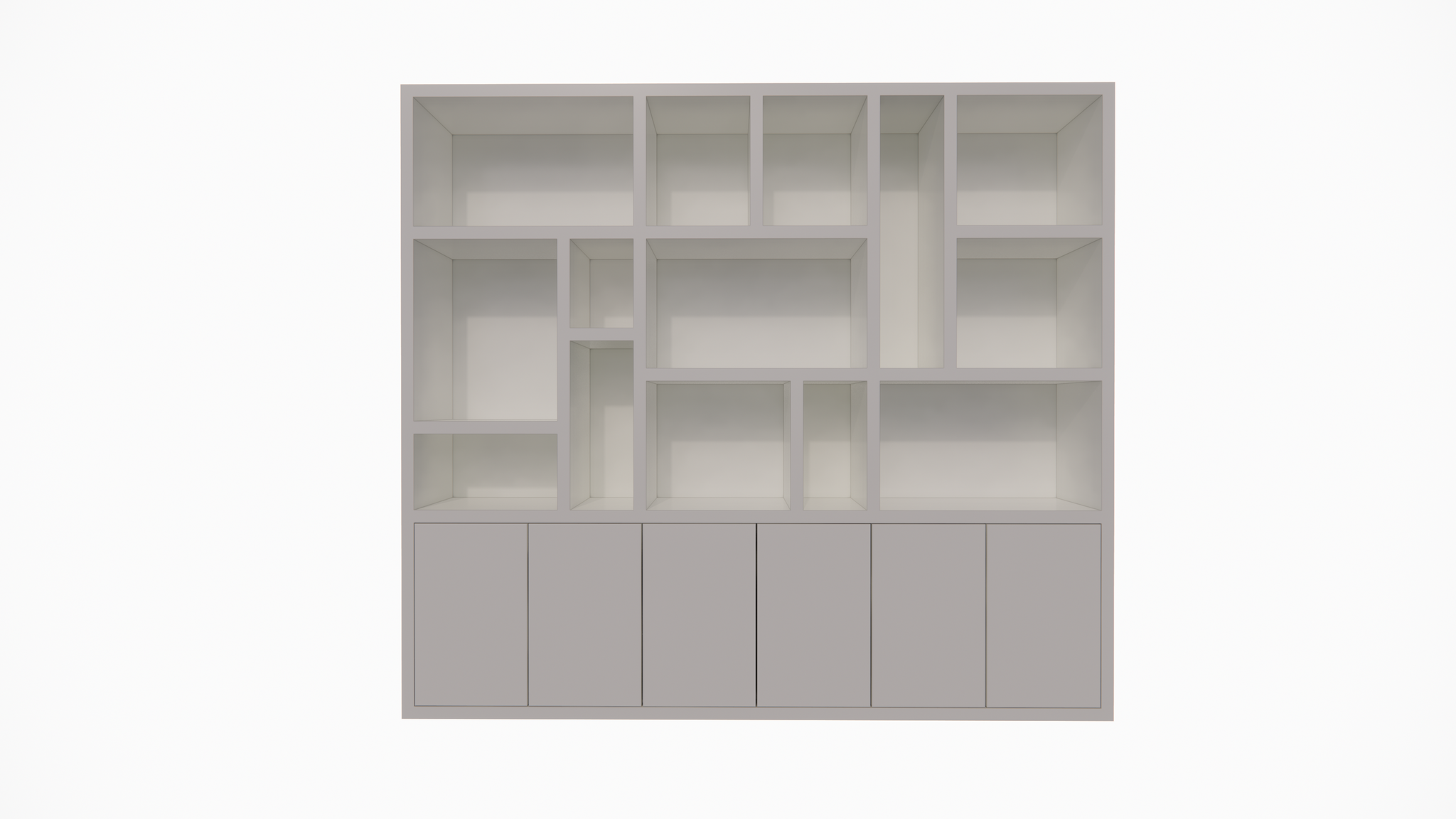 Madrid Regal - 280x40x240H cm - 5cm Fachbodenstärke - schlankes Design - 6 grifflose Push-to-Open-Türen - offene Regale