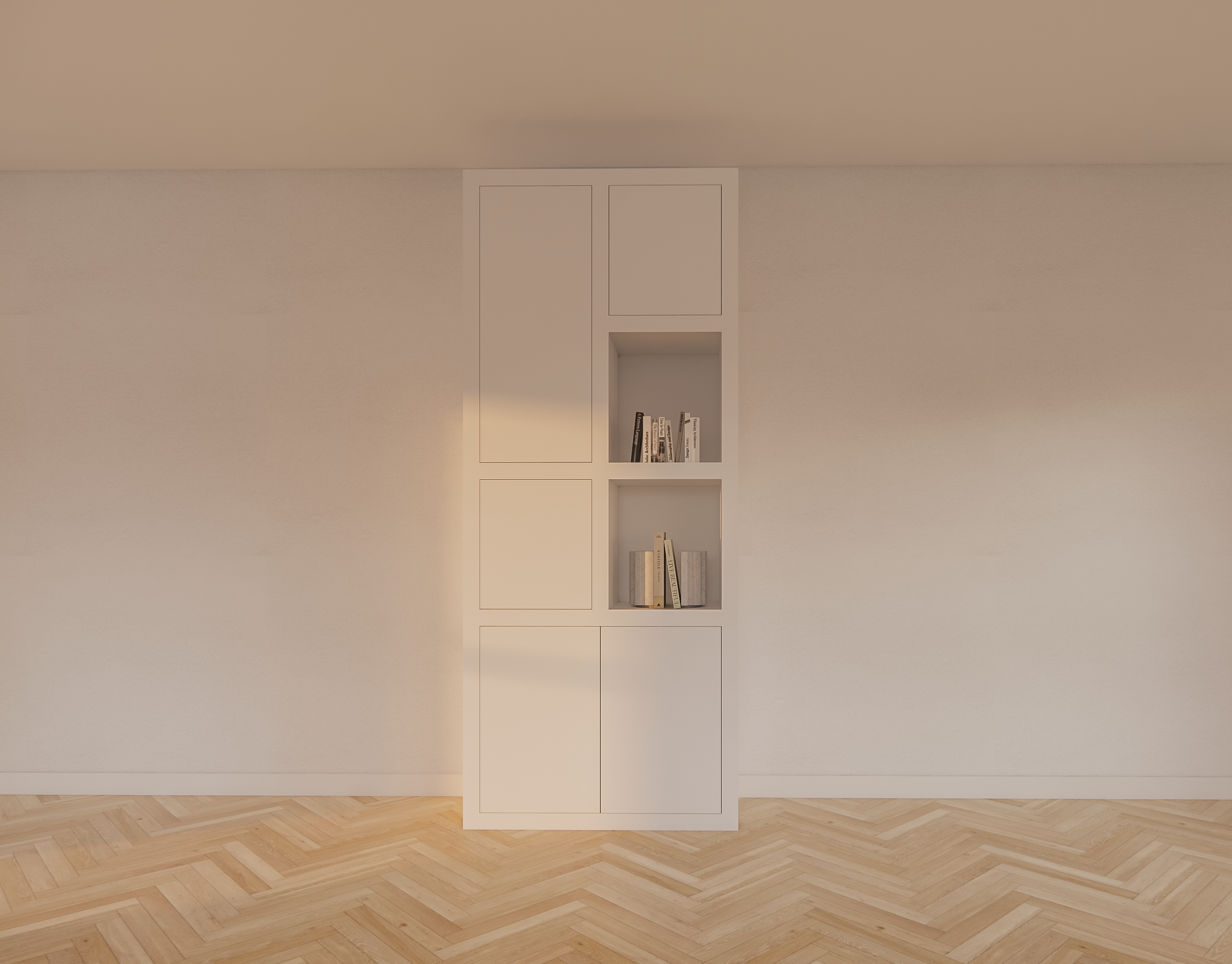 Bücherregal Mafra 01 - 100x40x240H cm - 6cm Fachbodenstärke - geschlossene Türen im Hängeschrank