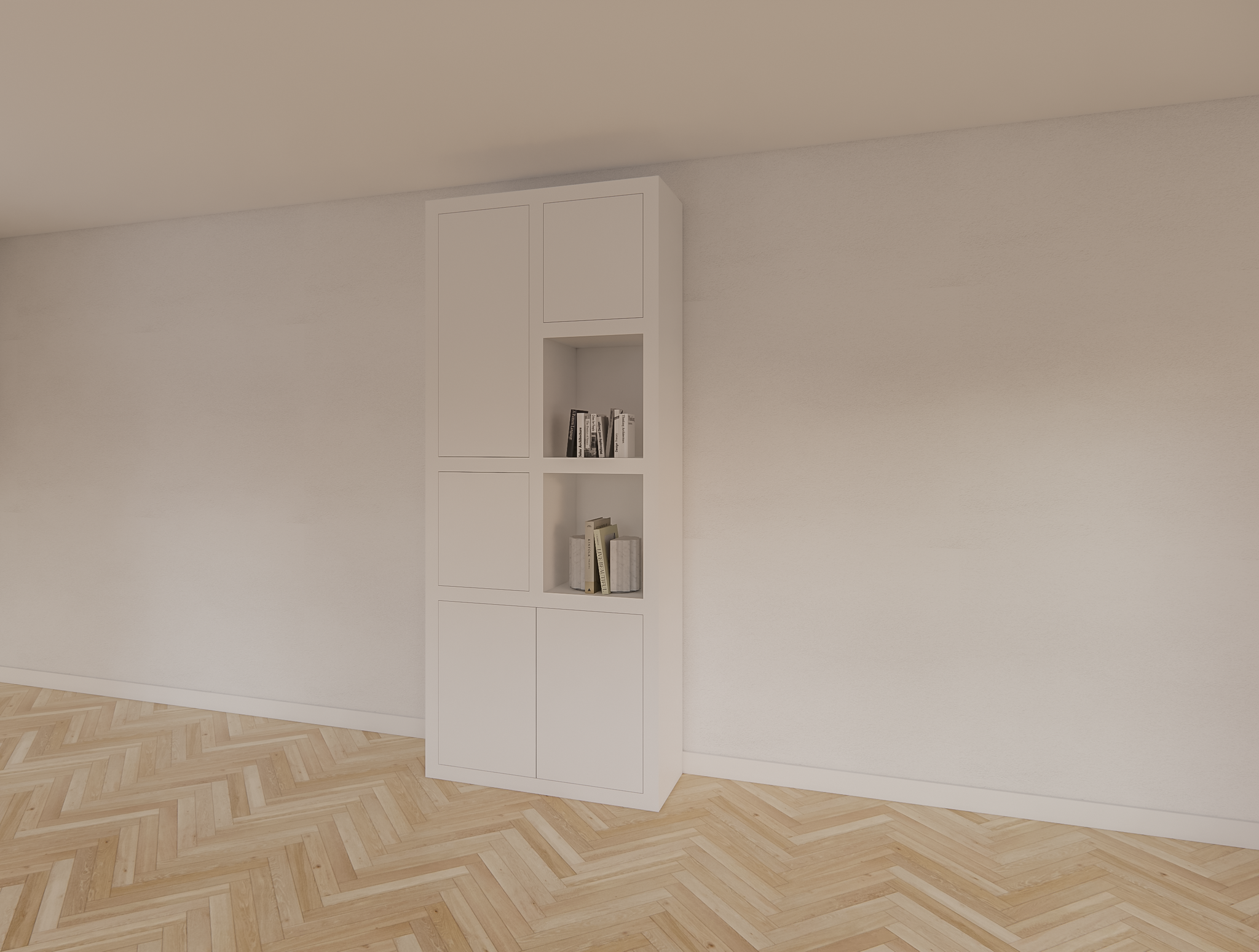 Bücherregal Mafra 01 - 100x40x240H cm - 6cm Fachbodenstärke - geschlossene Türen im Hängeschrank