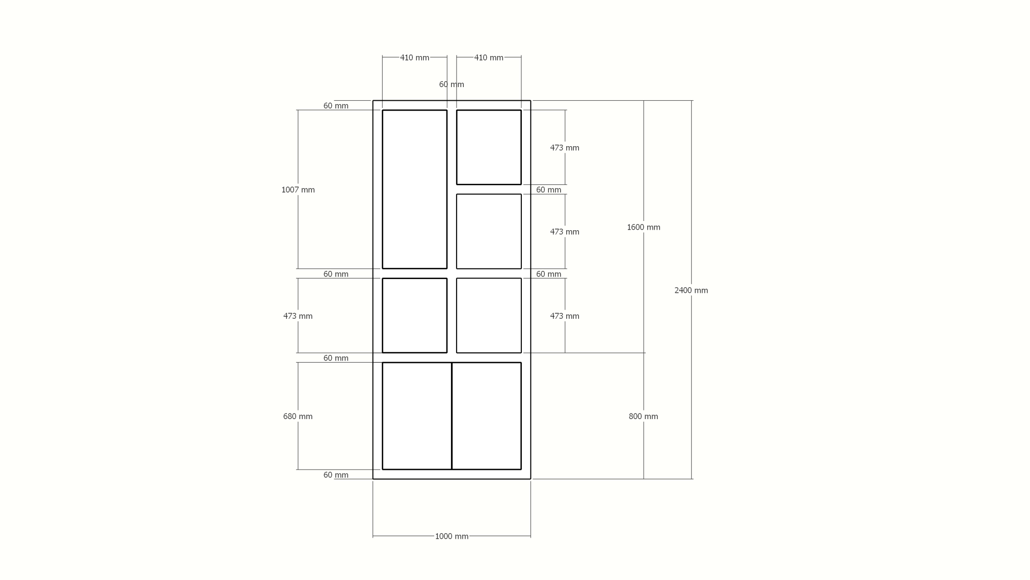Bücherregal Mafra 01 - 100x40x240H cm - 6cm Fachbodenstärke - geschlossene Türen im Hängeschrank