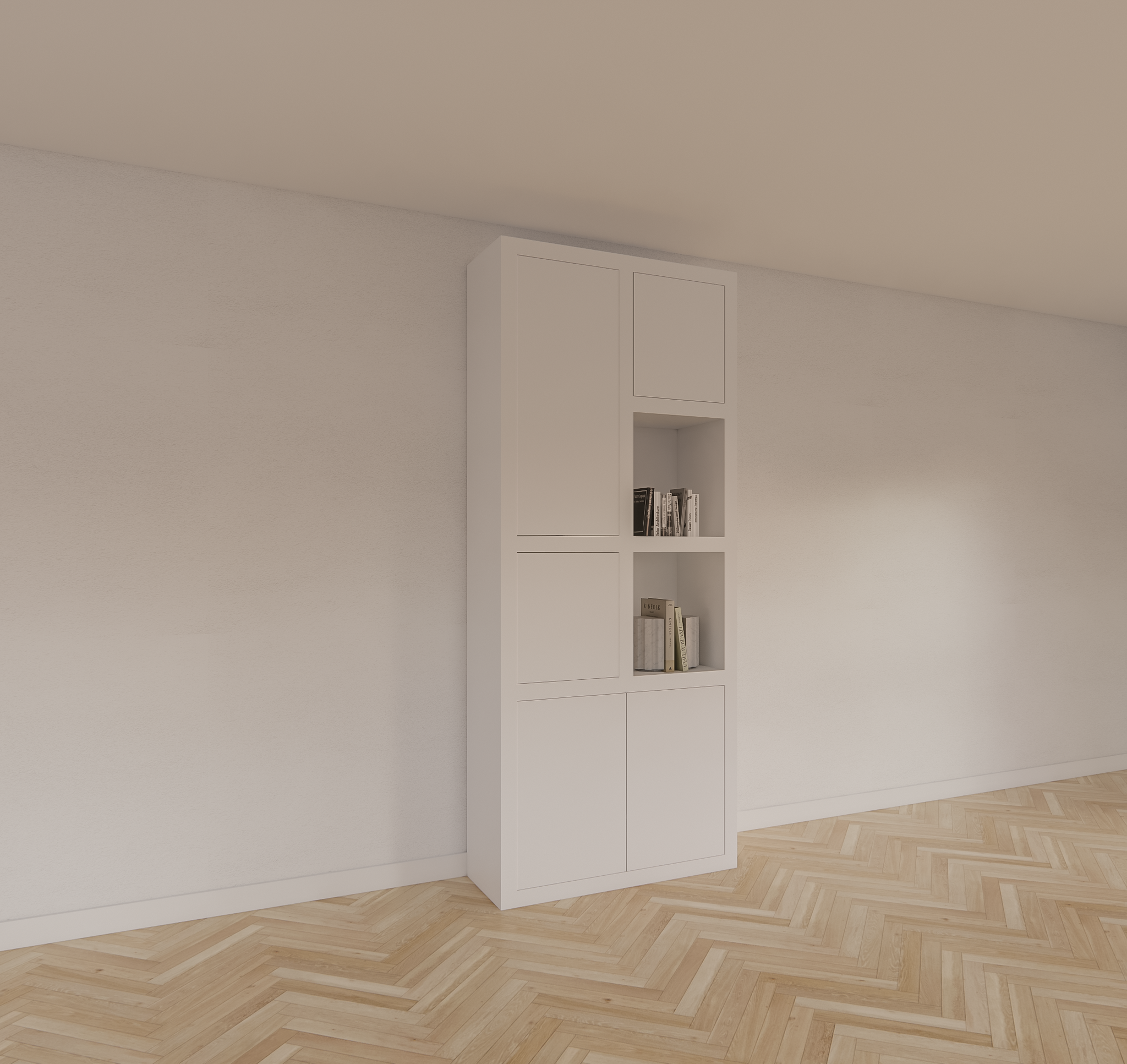 Bücherregal Mafra 01 - 100x40x240H cm - 6cm Fachbodenstärke - geschlossene Türen im Hängeschrank