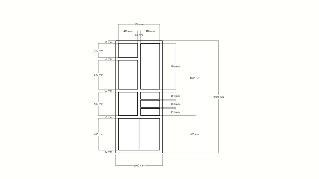 Fächerschrank Mafra 02 - 100x40x240H cm - 6cm Fachbodenstärke - geschlossene Türen im Oberschrank - mit 3 Push-to-open-Schubladen