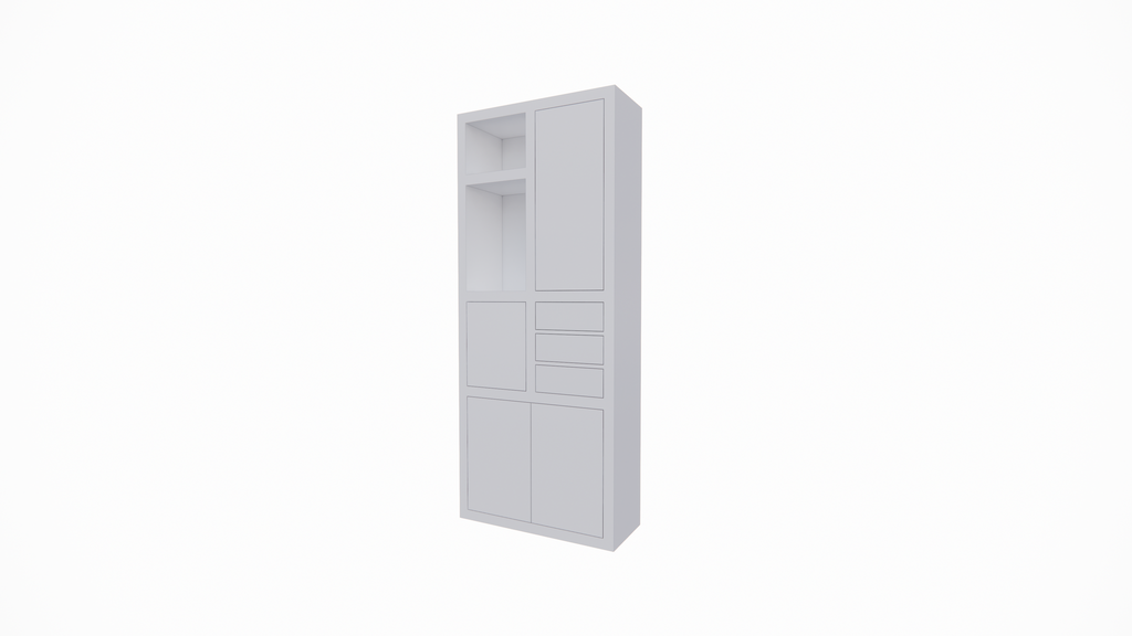 Fächerschrank Mafra 02 - 100x40x240H cm - 6cm Fachbodenstärke - geschlossene Türen im Oberschrank - mit 3 Push-to-open-Schubladen