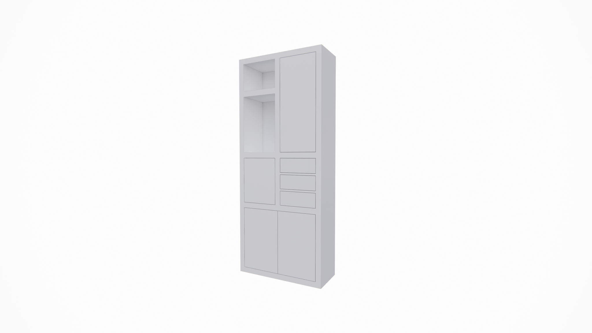 Fächerschrank Mafra 02 - 100x40x240H cm - 6cm Fachbodenstärke - geschlossene Türen im Oberschrank - mit 3 Push-to-open-Schubladen