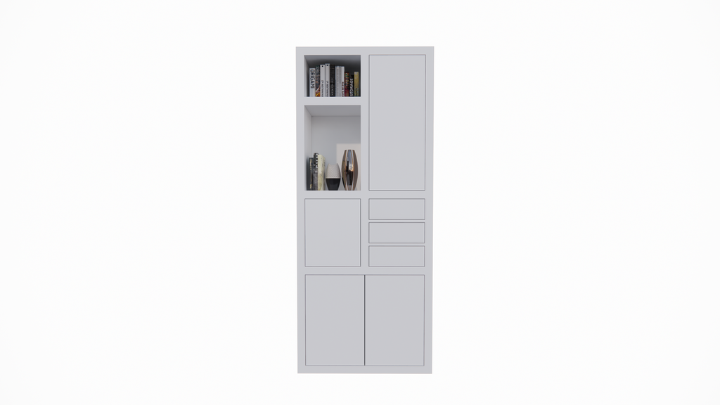 Fächerschrank Mafra 02 - 100x40x240H cm - 6cm Fachbodenstärke - geschlossene Türen im Oberschrank - mit 3 Push-to-open-Schubladen