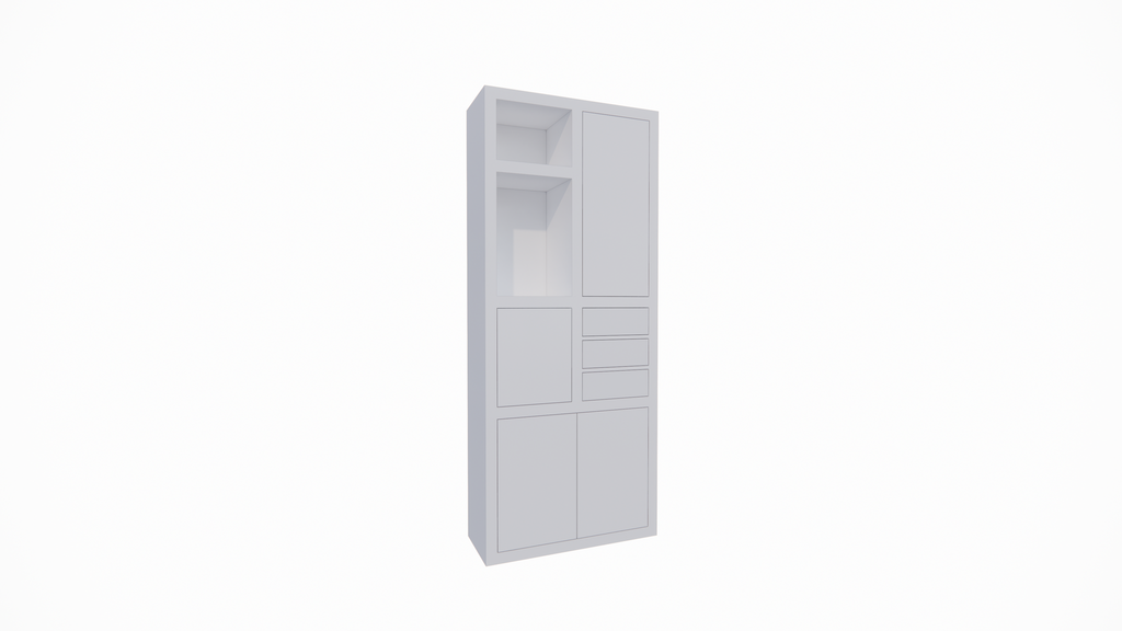 Fächerschrank Mafra 02 - 100x40x240H cm - 6cm Fachbodenstärke - geschlossene Türen im Oberschrank - mit 3 Push-to-open-Schubladen
