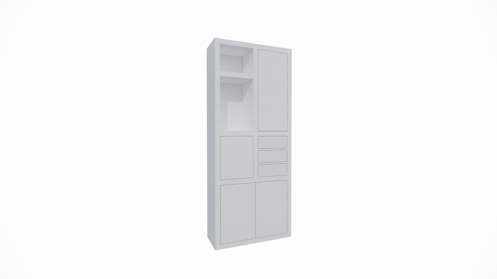 Fächerschrank Mafra 02 - 100x40x240H cm - 6cm Fachbodenstärke - geschlossene Türen im Oberschrank - mit 3 Push-to-open-Schubladen